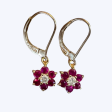 Vintage Ruby and Diamond Flower Dangle Earrings Hot on Sale