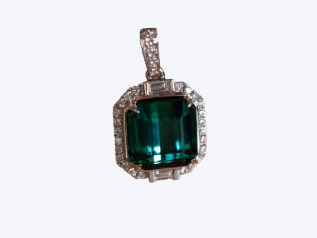 Green Tourmaline and Diamond Pendant Necklace Cheap