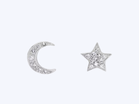 Moon and Star Diamond Studs For Discount