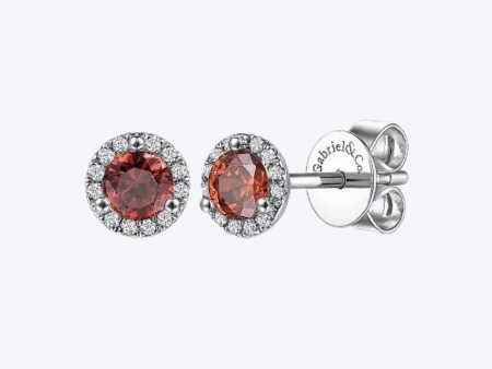 Garnet & Diamond Halo Stud Earrings Online