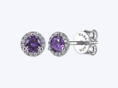 Amethyst & Diamond Halo Stud Earrings Discount