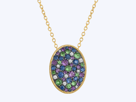 Multi-Gemstone Oval Pendant Necklace For Sale