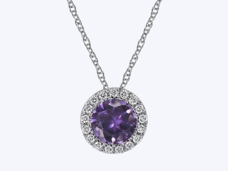 Amethyst and Diamond Halo Pendant Necklace Online Sale