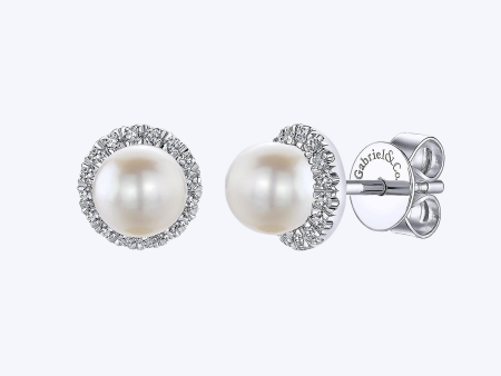 Pearl with Diamond Halo Studs Sale