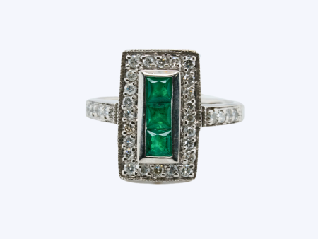 Vintage Emerald and Diamond Art Deco Ring For Cheap