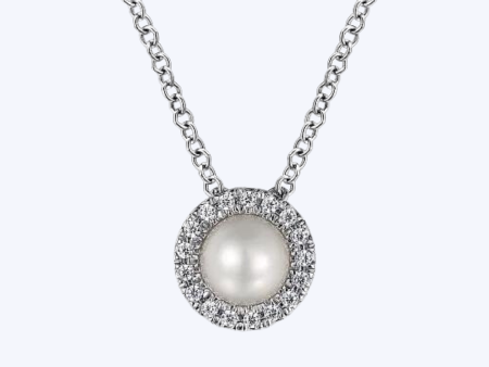 Pearl and Diamond Halo Pendant Necklace Discount