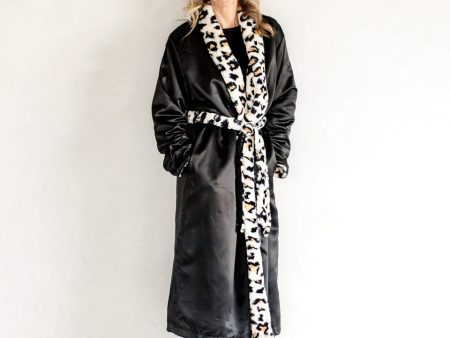 Satin Black Leo Cream Robe - Final Sale Cheap